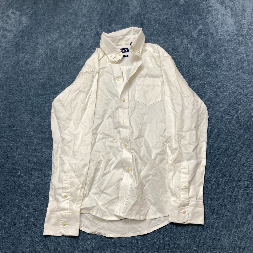 Chaps Shirt Boys M 10-12 White Collared Long Sleeve Stretch Classic Button-Down